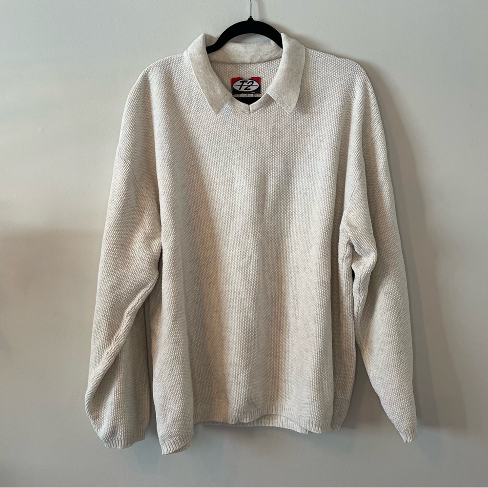 Classic Cottage V-Neck Linen/Cotton Blend Sweater in Cream
